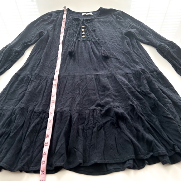 Lucky Brand Tiered Tunic Dress Black Tassel Tie V-Neck Size Large - Picture 11 of 15